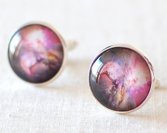 Orion Nebula Cufflinks, Purple Galaxy Cufflinks, Space Cufflinks for Galaxy Wedding, Astronomy Gift for Cosmos Lovers. Jewellery UK.