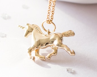 Gold Unicorn Necklace, Dainty Unicorn Pendant Necklace, Magic Unicorn Charm Necklace, Unicorn Gift for a Girl, Mythical Animal Necklace, UK.