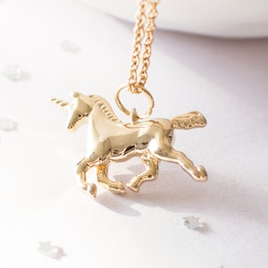 Gold Unicorn Necklace, Dainty Unicorn Pendant Necklace, Magic Unicorn Charm Necklace, Unicorn Gift for a Girl, Mythical Animal Necklace, UK.