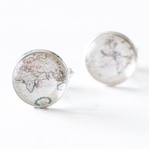 boutons de manchette carte du monde vintage, boutons de manchette carte ancienne du monde, boutons de manchette globe pour lui, boutons de manchette de mariage pour les amateurs de voyage, cadeau géographie Royaume-Uni