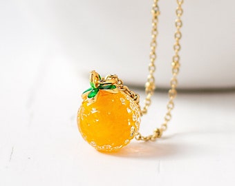 Orange Pendant Necklace, Tropical Fruit Necklace, Gift for a Chef, Cute Summer Necklace.