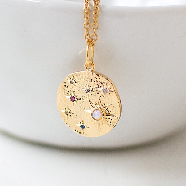 Gold Plated Galaxy Necklace, Cosmos Pendant Necklace, Celestial Cosmic Necklace, Universe Coin Necklace, Gift for Astronomy Lovers.