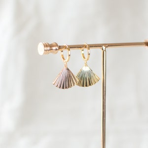 Gold Plated Fan Hoop Earrings, Art Deco Style Huggie Earrings, Triangle Huggie Earrings, Ribbed Geometric Earrings, UK. image 7