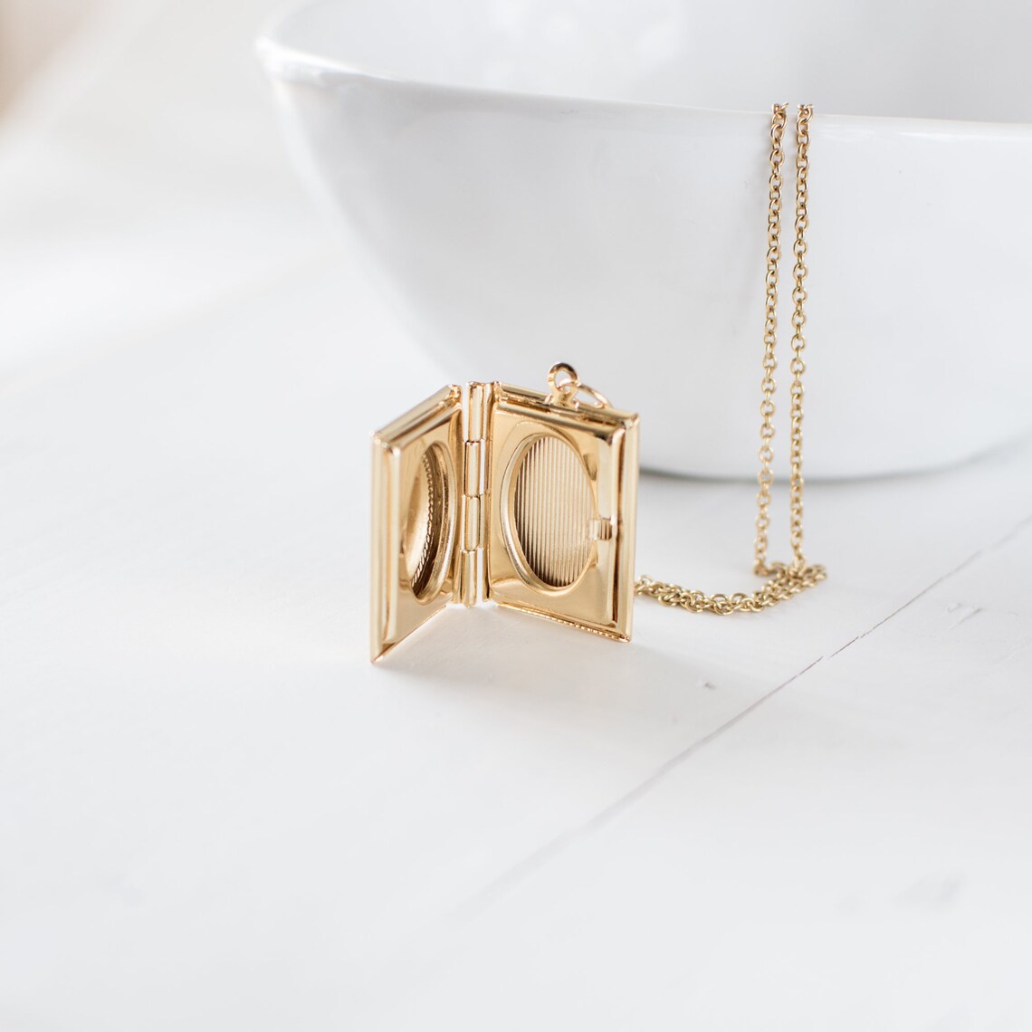 Gold Book Locket Necklace Victorian Style Picture Locket Etsy