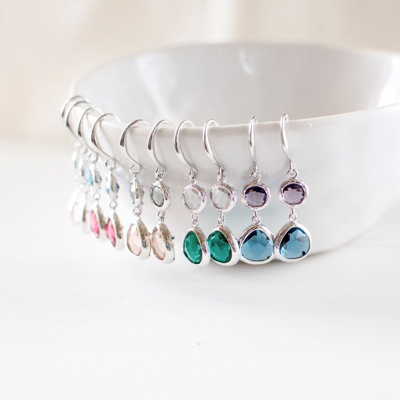 Simple Modern Earrings Teardrop Faceted Glass Earrings Silver Plated Drop Earrings....