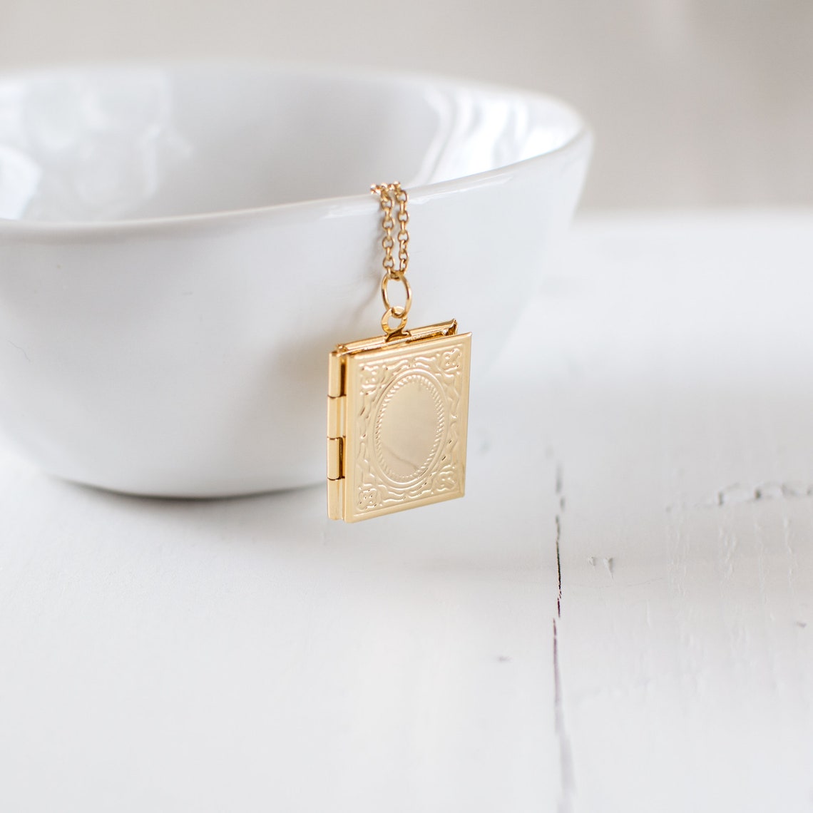 Gold Book Locket Necklace Victorian Style Picture Locket Etsy