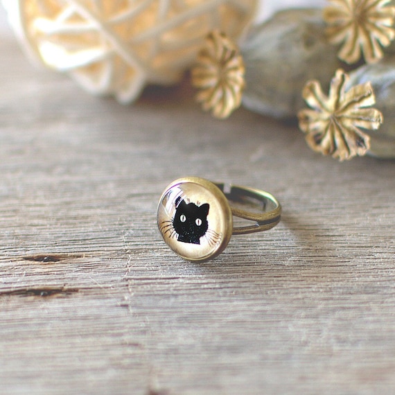Black Cat Ring, Kitty Cat Ring, Cute Cat Jewellery, Gift for Cat