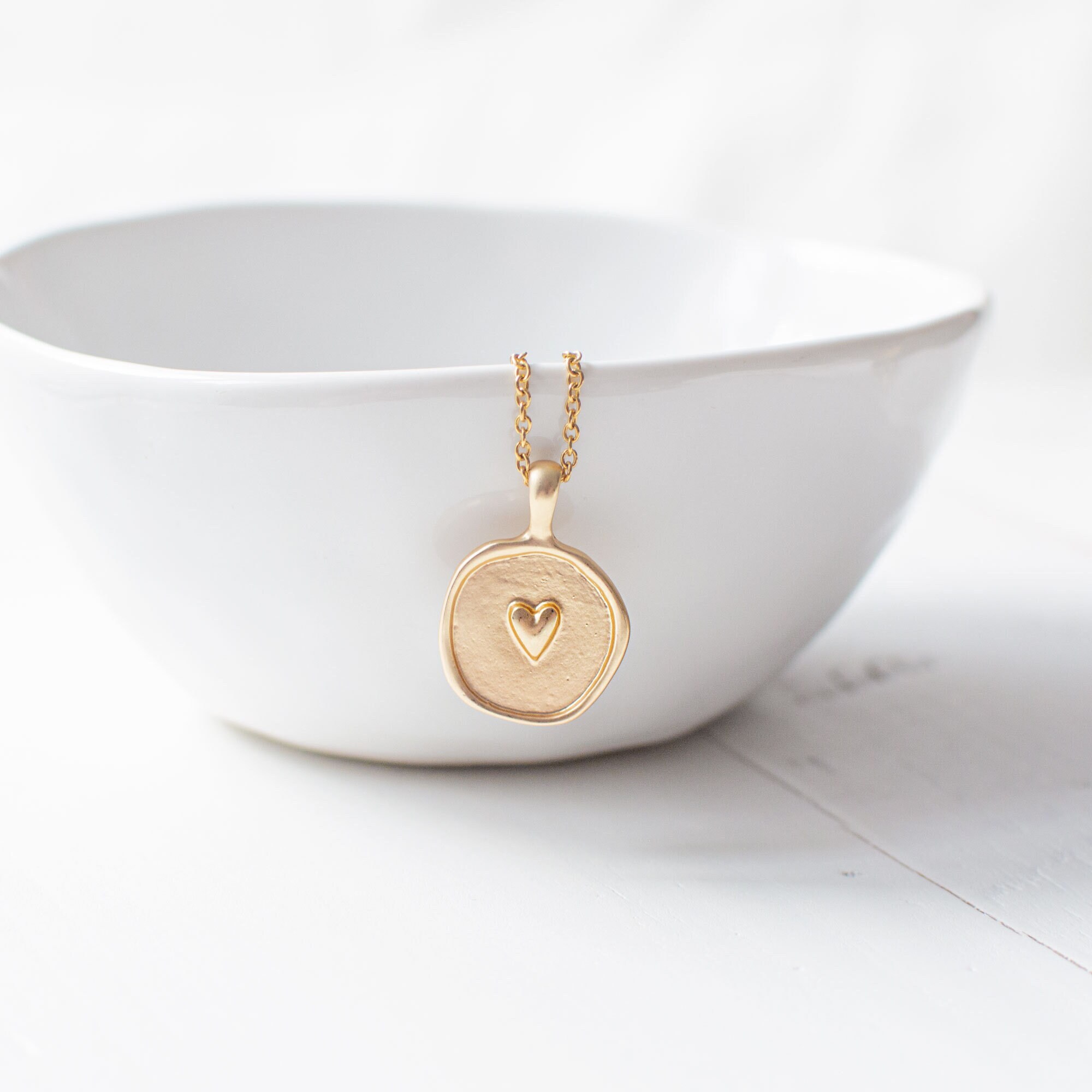 Gold Plated Heart Coin Necklace Matte 