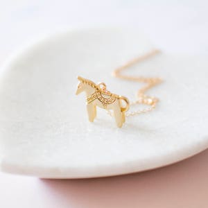 Gold Dala Horse Necklace. Nordic Scandinavian Pendant Necklace. Swedish Folk Jewellery, Animal Charm Necklace, UK. image 5