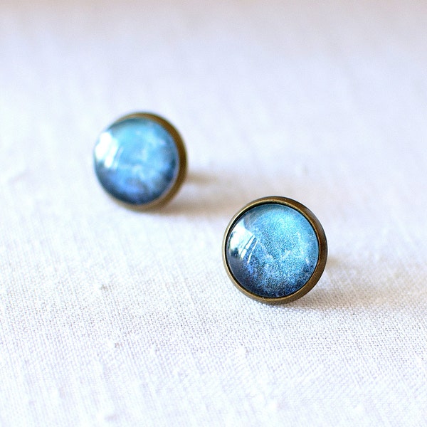 Blue Galaxy Earrings. Space Earrings. Glass Dome Earrings. Galaxy Stud Earrings. Space Post Earrings. Galaxy Jewelry. Celestial Earrings