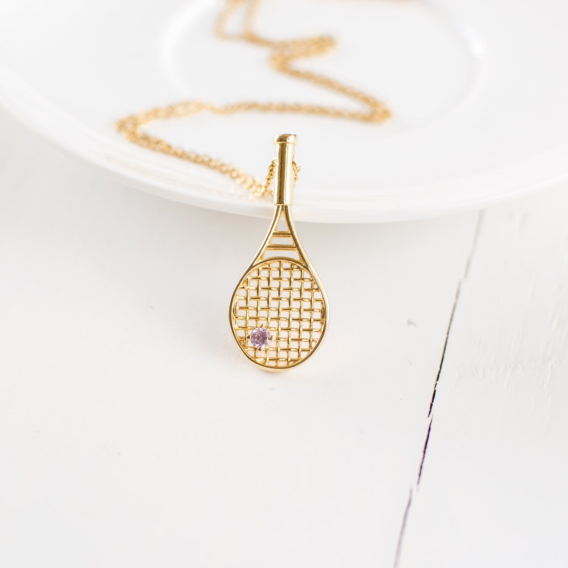 Gold Tennis Racket Necklace Racquet Pendant Necklace Fun Etsy