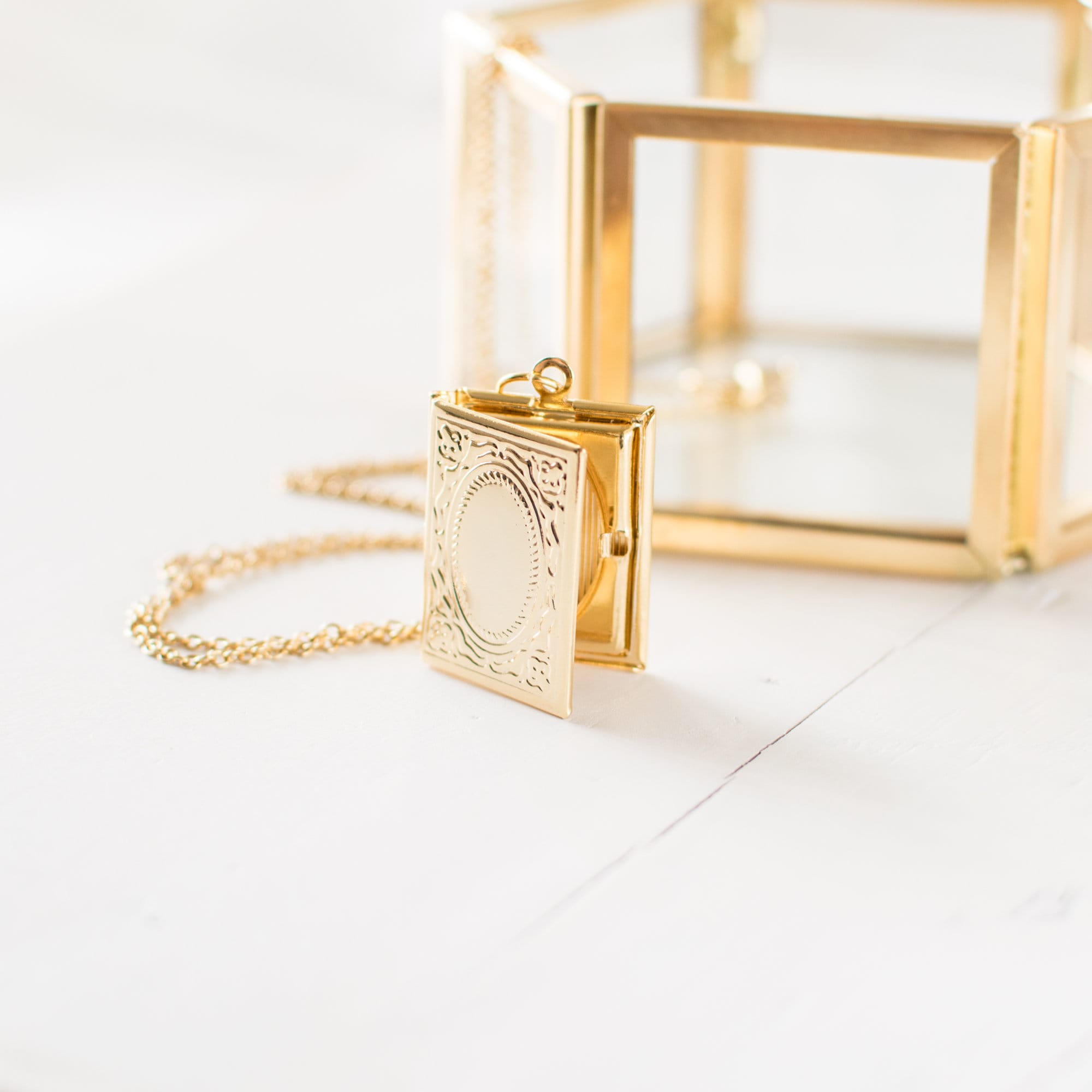 Gold Book Locket Necklace Victorian Style Picture Locket Etsy