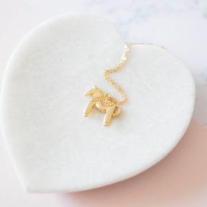 Gold Dala Horse Necklace. Nordic Scandinavian Pendant Necklace. Swedish Folk Jewellery, Animal Charm Necklace, UK. image 2