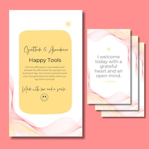 Tarjetas de afirmación de gratitud y abundancia para impulsar su viaje de bienestar, su diario personal y sus hábitos de meditación.