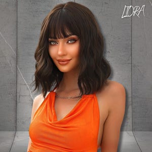 Brown Short Wig, Wavy Bob Wig with Bangs, Heat Resistant Wig, Platinum Synthetic Cosplay Wig, Hairpiece for Women, Daily Wig, Gift for Her