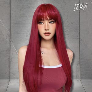 赤いウィッグ、ロングストレート合成ウィッグ、ロングレッドウィッグ、コスプレウィッグ、前髪付きロングレッドストレートウィッグ合成ウィッグ、女性へのギフト、彼女へのギフト