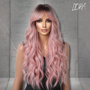 Long Pink Ombre Wig, Long Pink Wig, Curly Pink Wig, Natural Wig, Ombre Wig, Pink Wig, Natural Wavy Wigs, Synthetic Wigs, Gift For Her