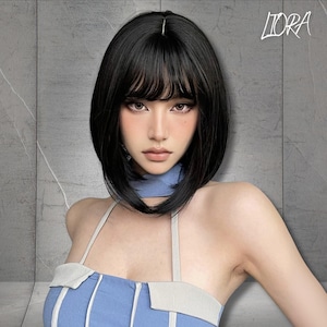 Short Black Wig,Wig With Bangs,Cosplay Wig, Short Bob Wig, Black Synthetic Wig, Wig For Women, Black Short Bob Wig with Bangs, Gift For Her