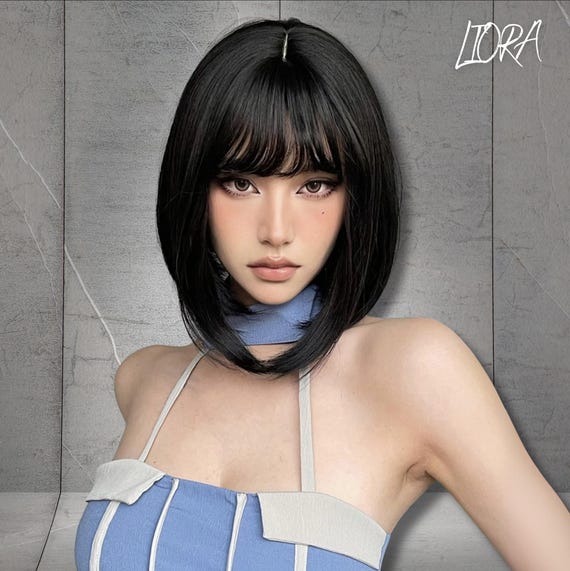 ショートブラックウィッグ、前髪付きウィッグ、コスプレウィッグ