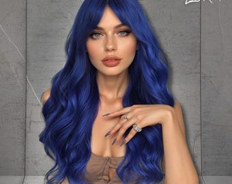 Royal Blue Wavy Wig, Long Synthetic Wig, Cosplay Wig, Christmas Costume Wig, Daily Statement Style, Heat Resistant Wig, Gift For Her
