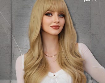 Blonde Curly Wig with Bangs, Long Wavy Synthetic Hair, T Swizzle Inspired Look, Heat Resistant Fiber, Cosplay Daily Style, Gift for Her