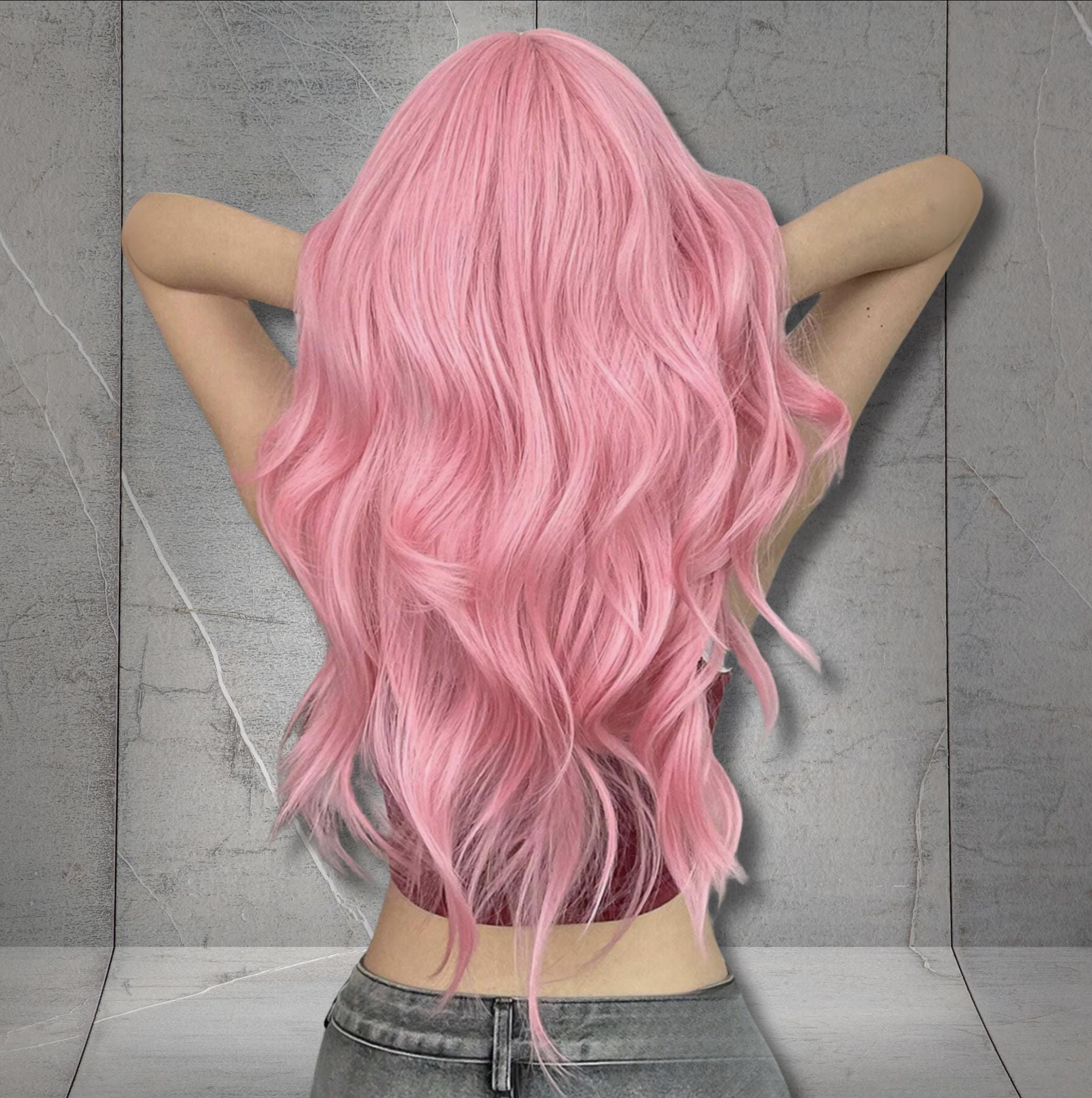 NEW TAG ! Curly Wig Long 24 Inch Light Pink 24 inch Hot Pink Cosplay Long Curly Wig - Heat Resistant  main image 2