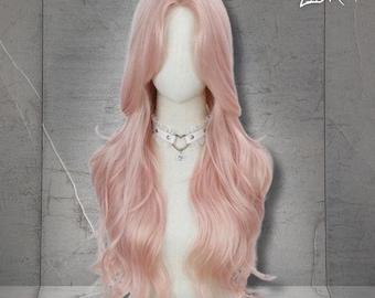 Long Pink Wavy Synthetic Lace Wig, Heat-Resistant Natural Look, Pink Wavy Wig,Middle Part Curly Wig,Valetine&#39;s Day Gift ,Gift For Her