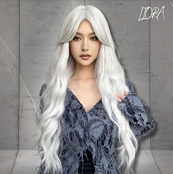 White Gray Beauty  Wig Beauos Clearance Wig 80cm Natural Full Hair Party Long Wig  main image 4