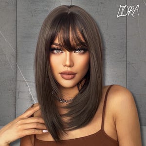 Dark Brown Wig, Synthetic Wig, Brown Wavy Wigs, Heat Resistant Wig, Brown Wigs, Straight Brown Wigs, Gift for Women, Gift for Her