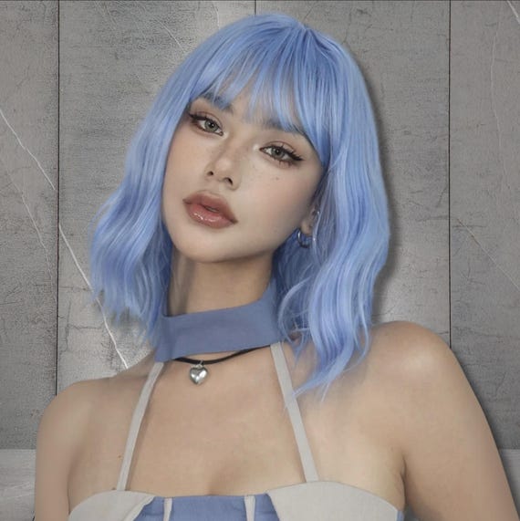 Blue Wavy Wigs,blue Bob Wigs, Synthetic Full Wigs for Women  display picture 1