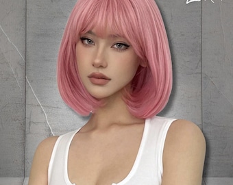 Pink Bob Wigs, Curly Wavy Wigs, Synthetic Wigs, Pink Wig, Wigs For Party, Short Wavy Wig,Short Curly Hair Wigs for Daily, Gift For Her