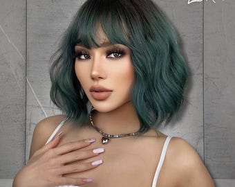 Short Wavy Bob Wig with Bangs for Women, Shoulder Length, Silky Soft Synthetic Amazon.com : VOLLIUKE Short Pink Bob Wavy Wig with Bangs for  main image 4