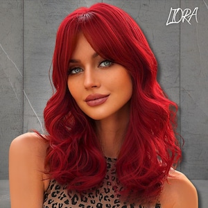Red Wig with Bangs for Women, Natural Look Heat Resistant Wig, Synthetic Wig, Soft Fringe Costume Wig, Daily Wear Fashion Wig, Gift for Her