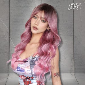 Pink Long Wavy Synthetic Wig for Women, U Part Lace Wig, Heat-Resistant Body Wave Wig,Gift For Women, Gift For Her
