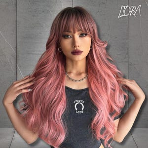 Pink Long Wavy Wig, Wig For Women, Fashion Natural Synthetic Wig, Heat Resistant Wig, Party Wig, Cosplay Wig, Gift for Women, Gift for Her