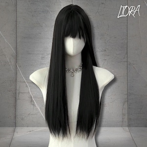 Korean Style Long Black Wig with Bangs, Straight Synthetic Wig, Soft Heat Resistant Wig, Fashion Wig, Cosplay Wig, Daily Wig, Gift for Her