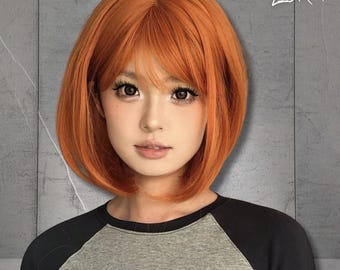 Orange Short Bob Wig For Women, Heat Resistant Synthetic Wig With Bangs, Short Orange Straight Wig, Gift For Women, Gift For Her