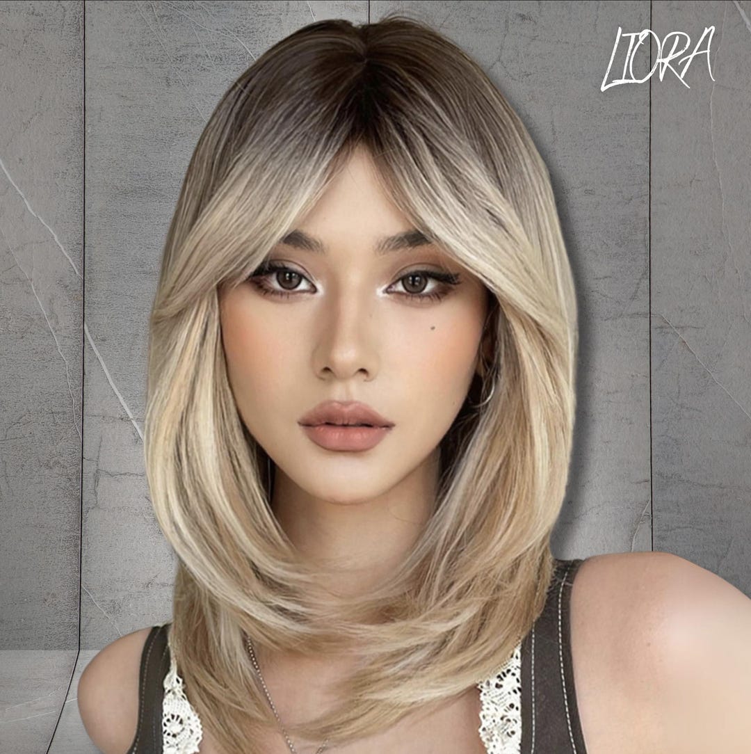 18 Inch Ombre Blonde Straight Wig, Short Blonde Wig With 