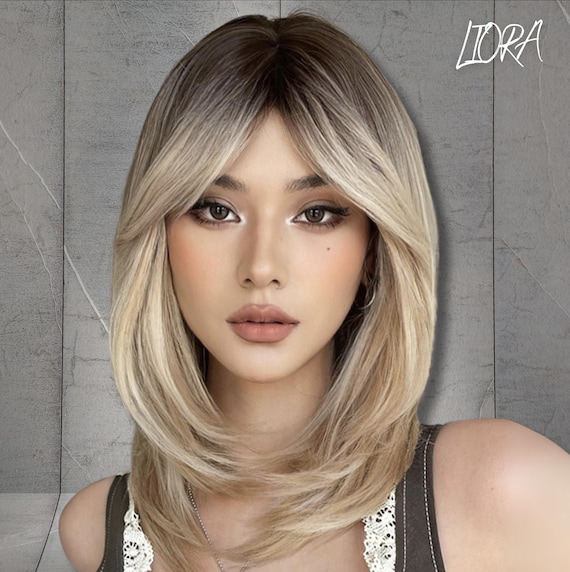 Women\'s Ombre Blonde Heat Resistant Middle Length Natural Layered Straight Wig Women Real Long Straight Hair Wigs Ladies Natural Ombre  main image 4