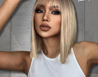 Synthetic Layered Bob Wig with Bangs, 12 Inch, Heat Resistant Amazon.com : OiMiGO Bob Wigs with Bangs for Women,Synthetic  main image 4