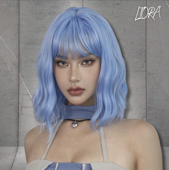 Blue Wavy Wigs,blue Bob Wigs, Synthetic Full Wigs for Women