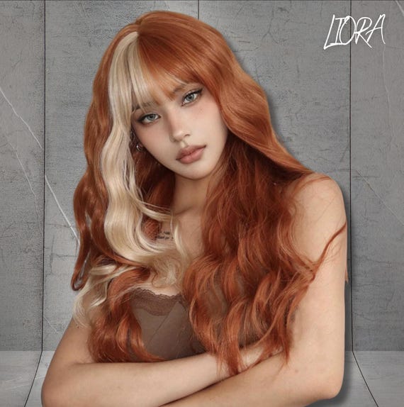 Long Body Wave Full Wig, Orange Long Wavy Curly Wigs With Bangs