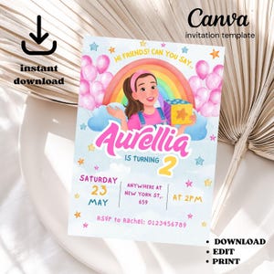 Ms. Rachel 1st Birthday Invitation: Pink or Blue Theme (Digital Download Canva Template 5x7&quot; )
