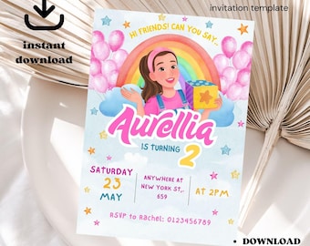 Ms. Rachel 1st Birthday Einladung: Rosa oder Blaues Thema (Digitaler Download Canva Vorlage 5x7 ")"