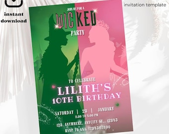 Editable Wicked Birthday Party Invitation: Canva Template (Digital Download)
