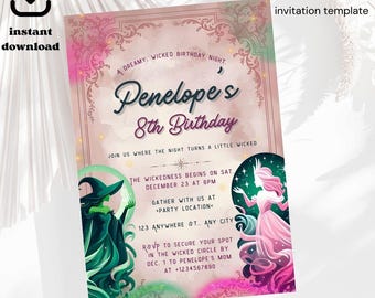 Editable Vintage Wicked Birthday Party Invitation: Canva Template (Digital Download)