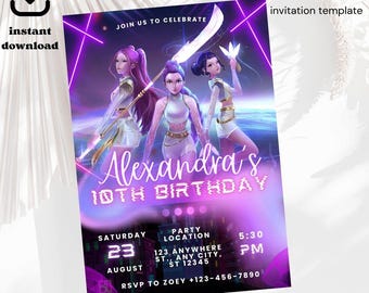 KPop Demon Hunter Birthday Invitation | Editable Canva Template | Kpop Anime Invite | Digital Download | Printable Birthday Card for Kids