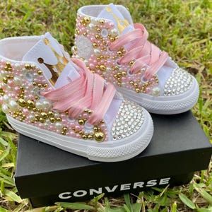 Princess pearled converse/ blinged converse