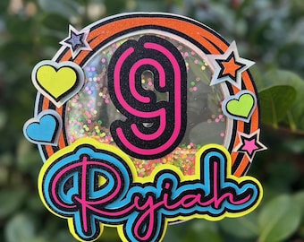 Glow-in-the-Dark Party Cake Topper/ Neon Birthday Decor (7 inches)