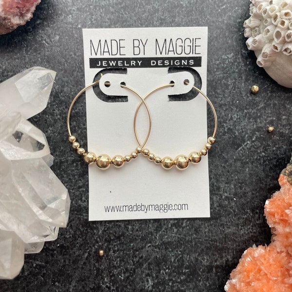 Graduated Beaded Hoops: Sterling Silver or 14k Gold Filled
